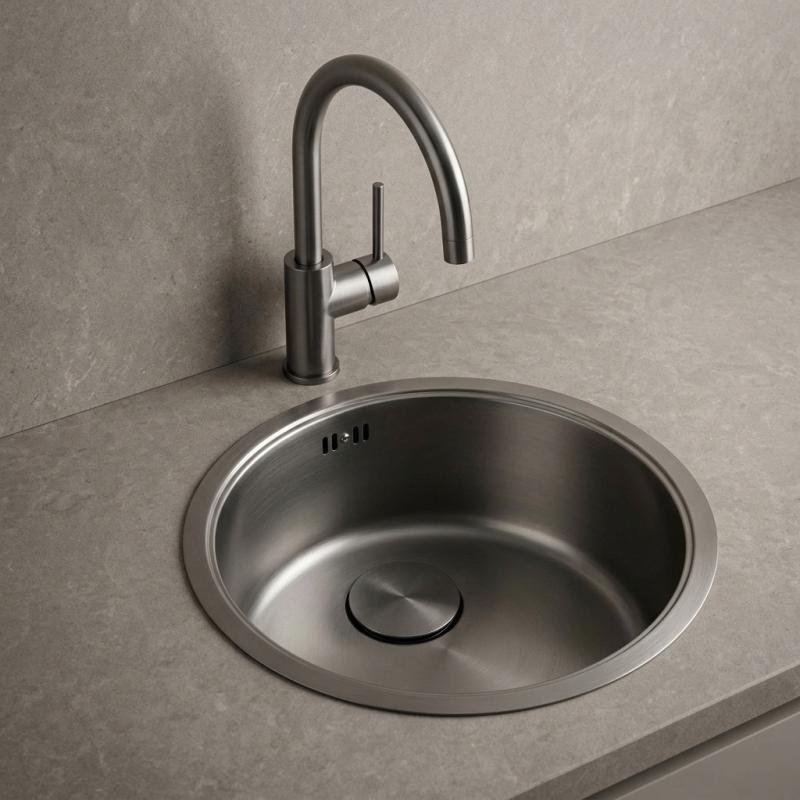 Pure.Sink Rondo Gun metal Ronde Spoelbak Vlakinbouw, Onderbouw en Opbouw 37 cm PRN38-61